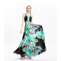 Hot Sale Women Printed Beach Sexy V Neck  Casual Maxi Dresses